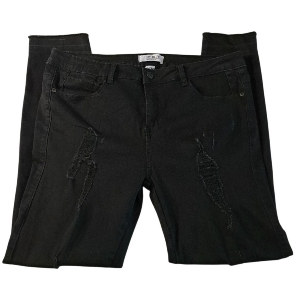 JUDY BLUE Los Angeles Women's Black Pants Distressed 15/32 Skinny Fit